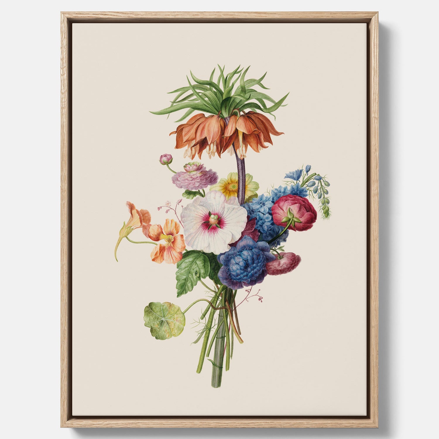 Vintagecanvas som visar en vacker illustration av en bukett blommor, skapad av den nederländska konstnären Henriëtte Geertruida Knip