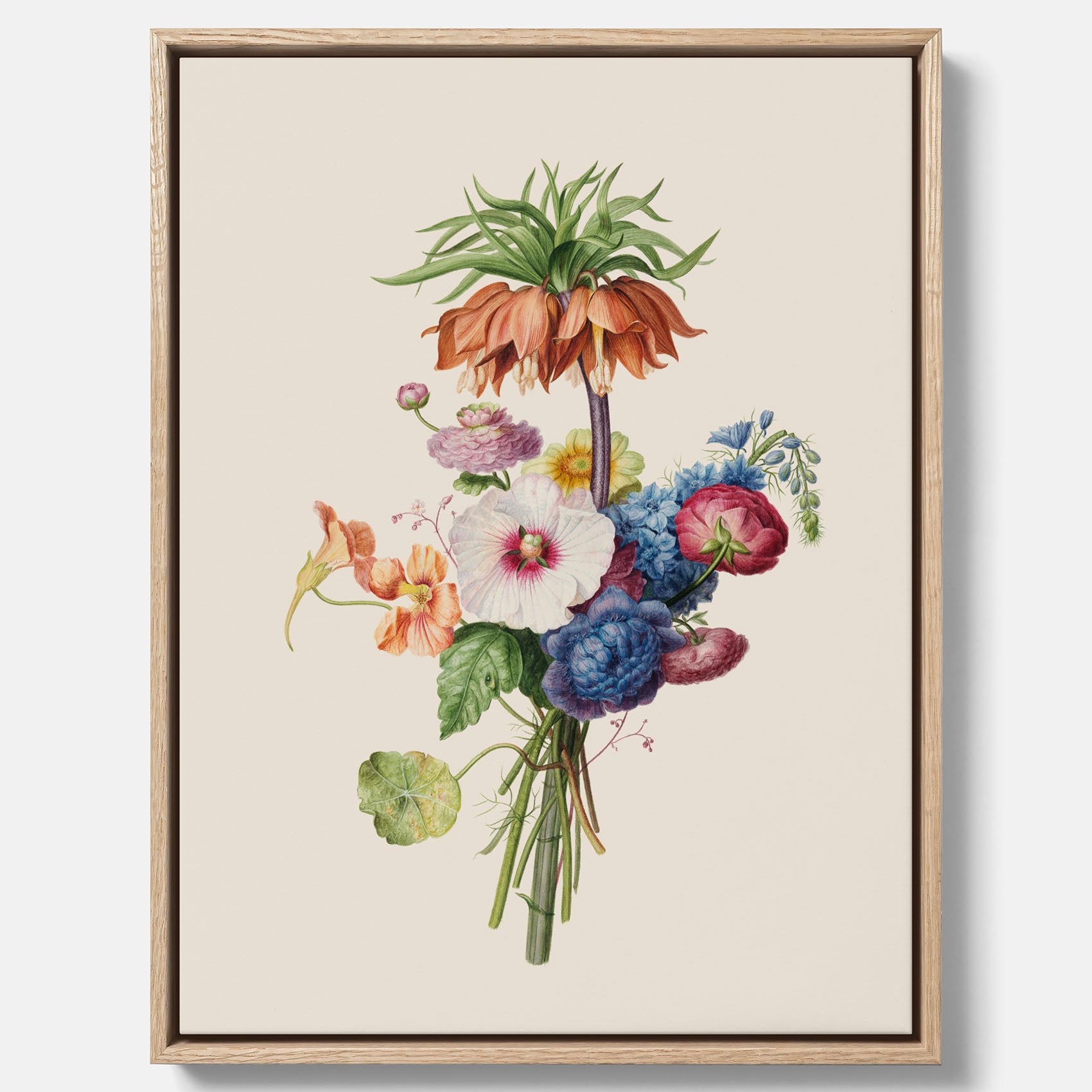 Vintagecanvas som visar en vacker illustration av en bukett blommor, skapad av den nederländska konstnären Henriëtte Geertruida Knip