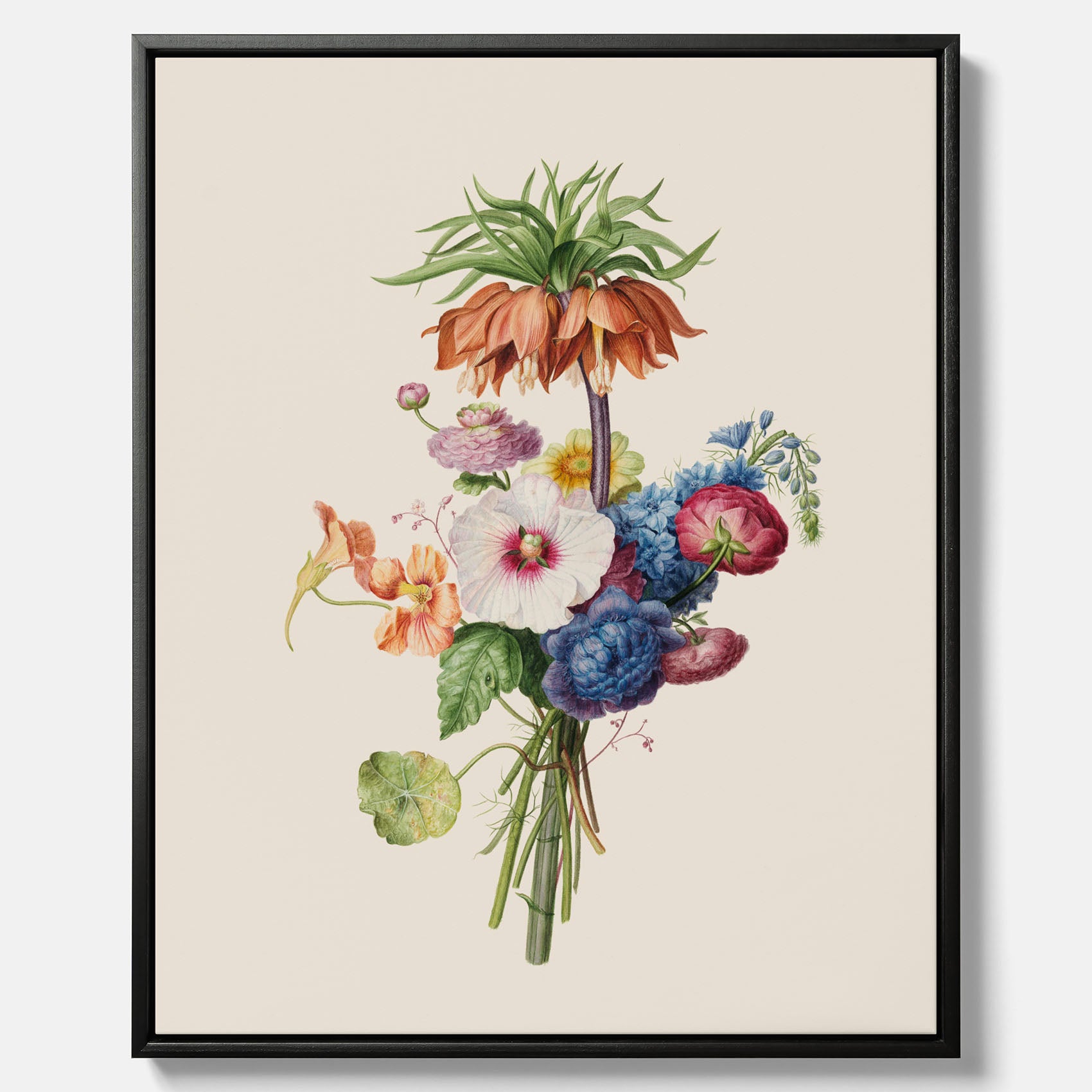 Vintagecanvas som visar en vacker illustration av en bukett blommor, skapad av den nederländska konstnären Henriëtte Geertruida Knip