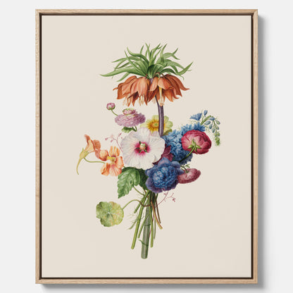 Vintagecanvas som visar en vacker illustration av en bukett blommor, skapad av den nederländska konstnären Henriëtte Geertruida Knip