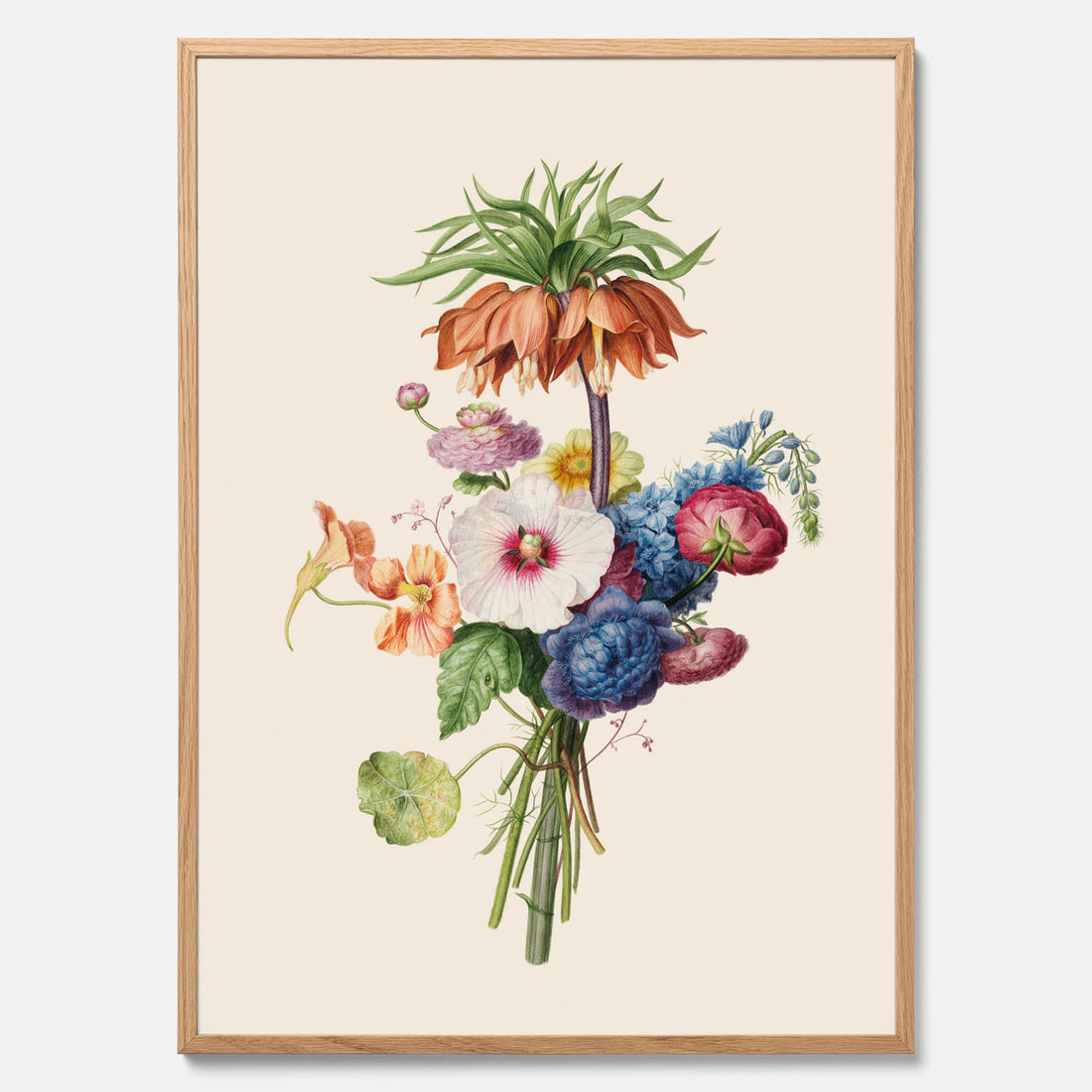 Vintageposter som visar en vacker illustration av en bukett blommor, skapad av den nederländska konstnären Henriëtte Geertruida Knip