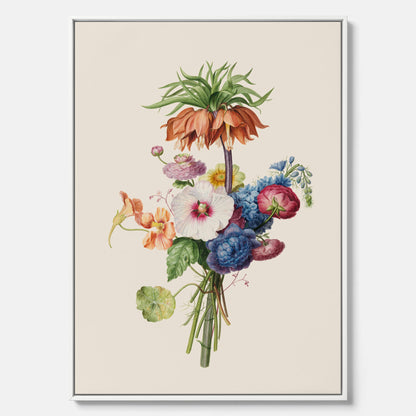 Vintagecanvas som visar en vacker illustration av en bukett blommor, skapad av den nederländska konstnären Henriëtte Geertruida Knip