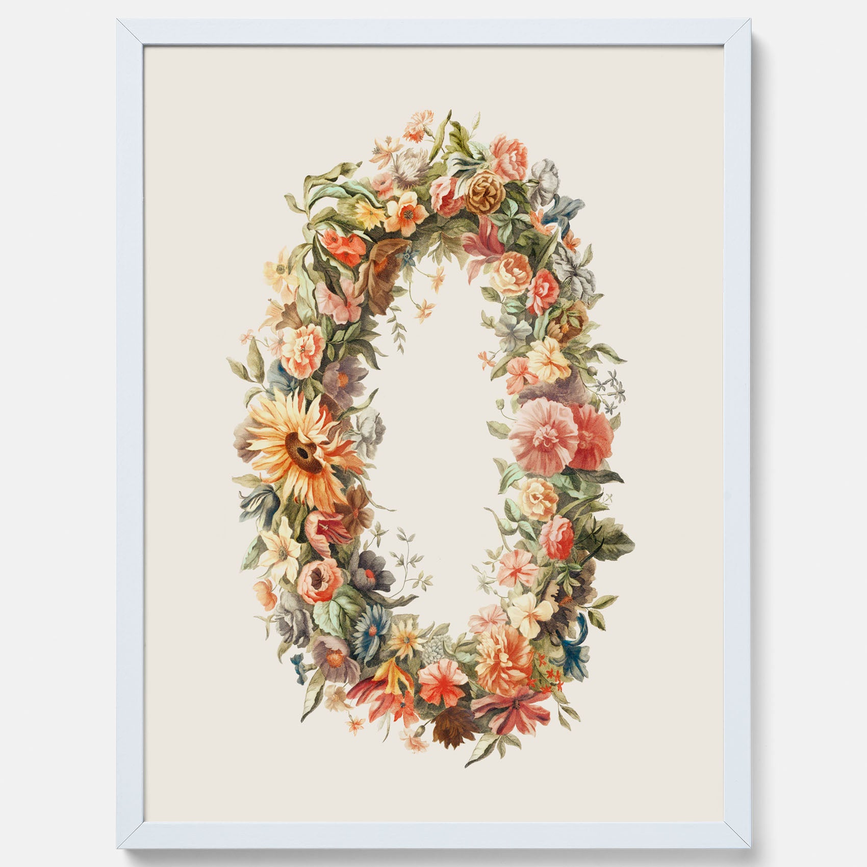 Blomkrans poster  – Botanisk poster, vintageposter med blommor, midsommar