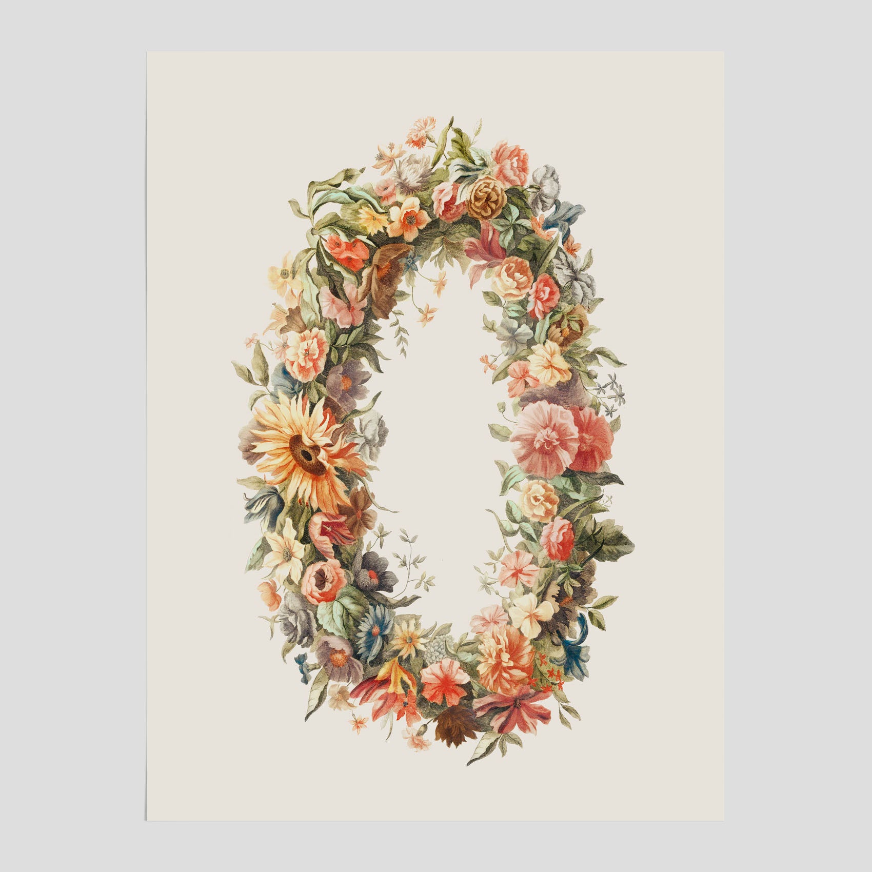 Blomkrans poster  – Botanisk poster, vintageposter med blommor, midsommar