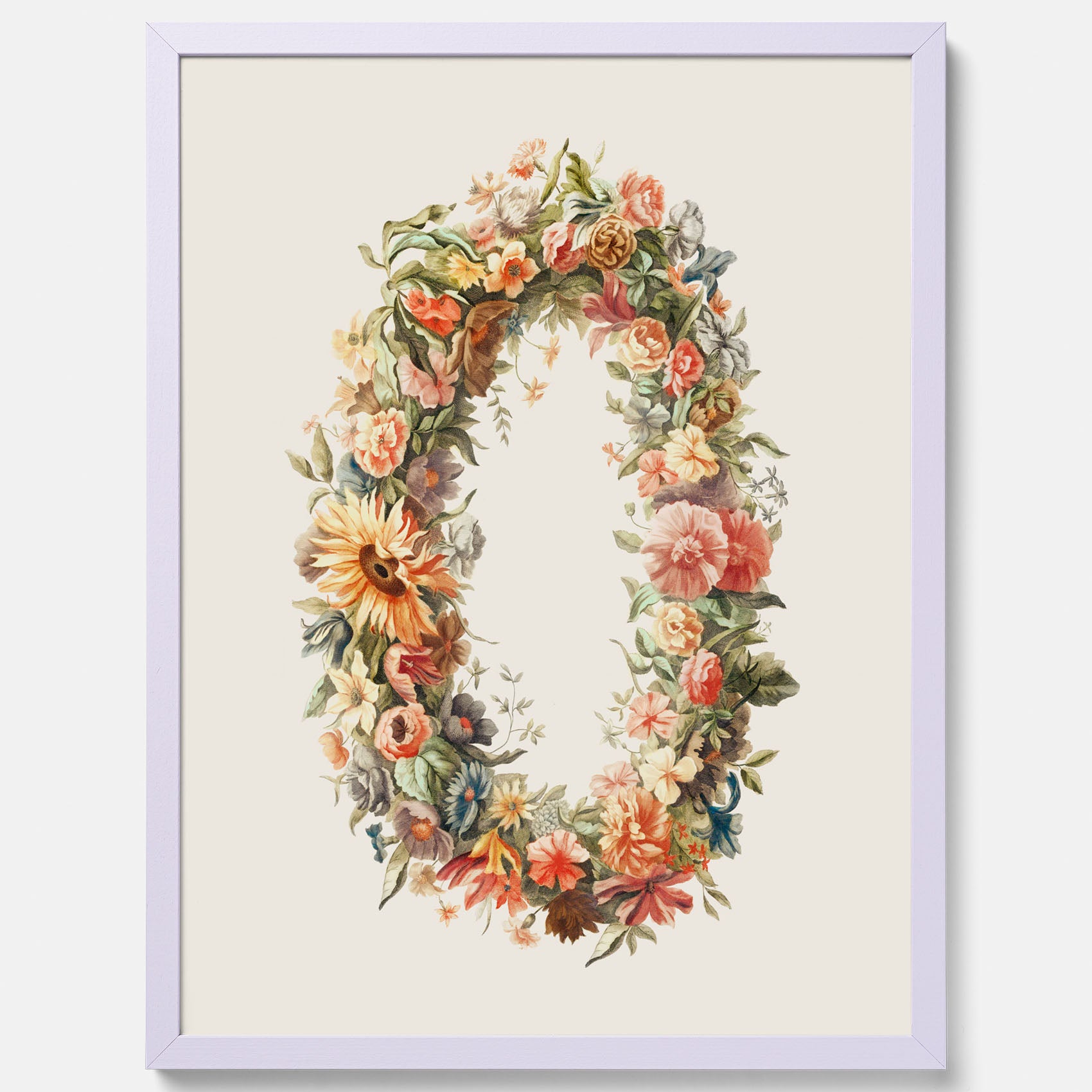 Blomkrans poster  – Botanisk poster, vintageposter med blommor, midsommar