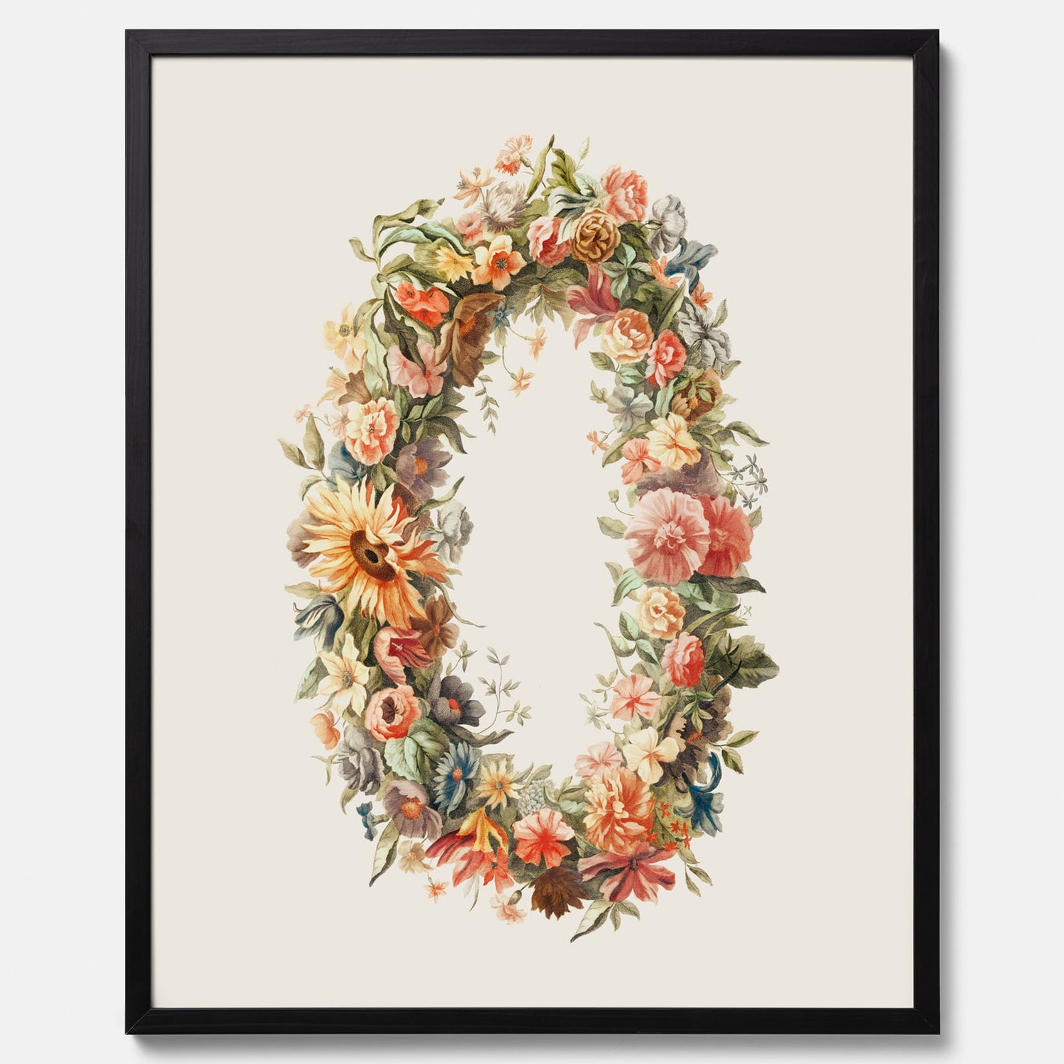 Blomkrans poster  – Botanisk poster, vintageposter med blommor, midsommar