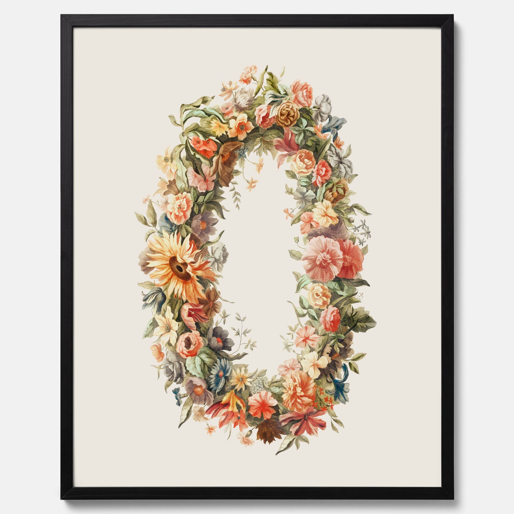 Blomkrans poster  – Botanisk poster, vintageposter med blommor, midsommar