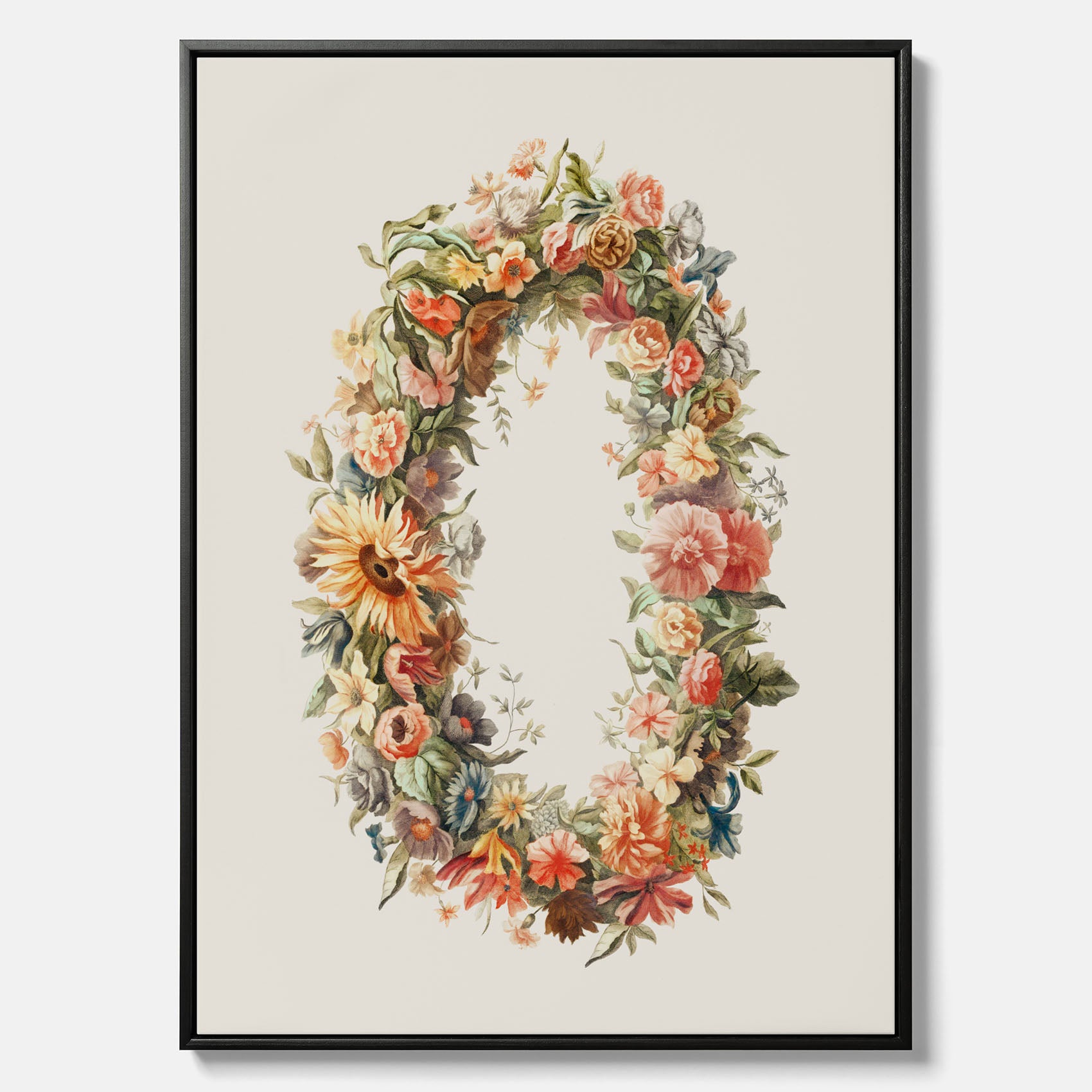 Blomkrans canvastavla  – Botanisk poster, vintageposter med blommor, midsommar