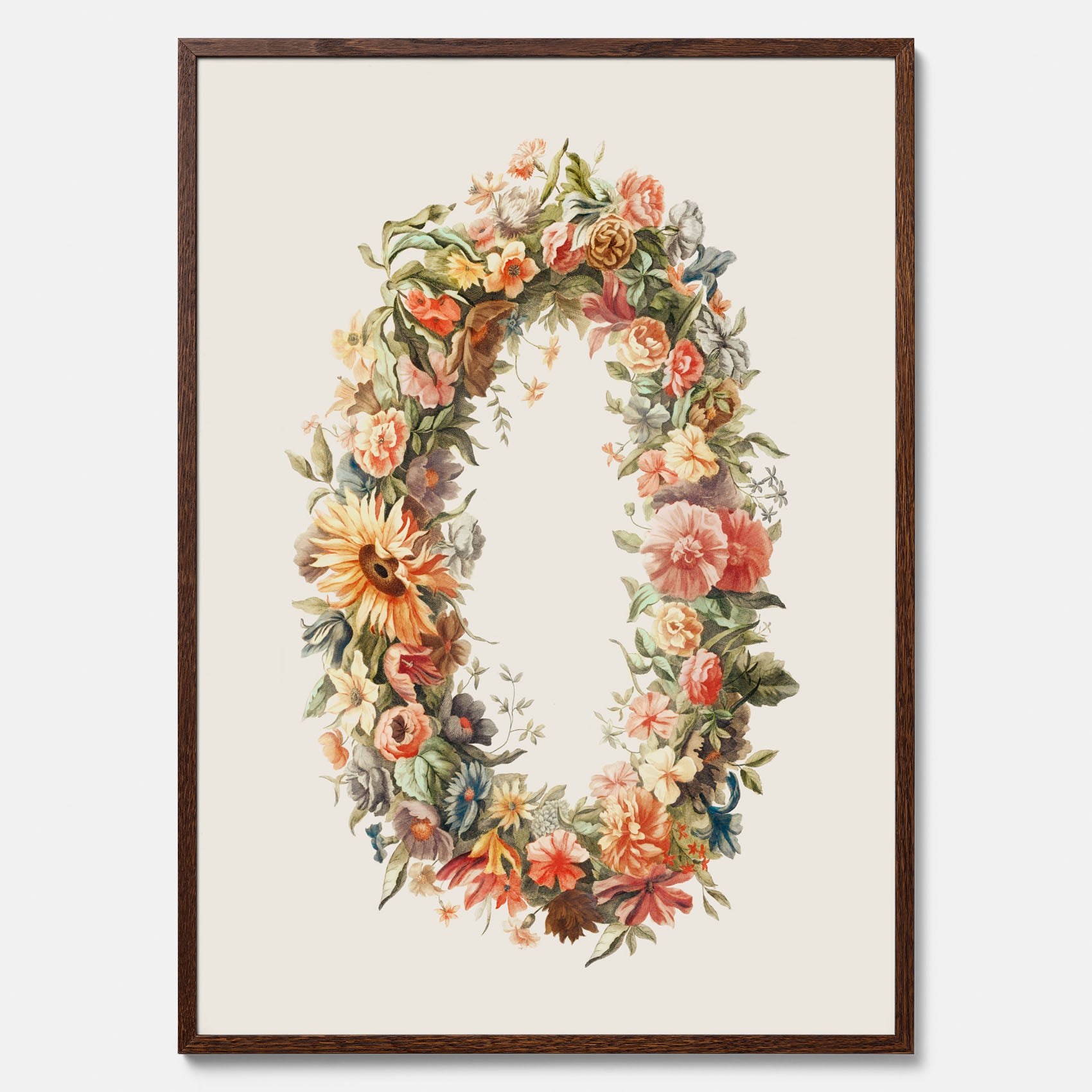 Blomkrans poster  – Botanisk poster, vintageposter med blommor, midsommar