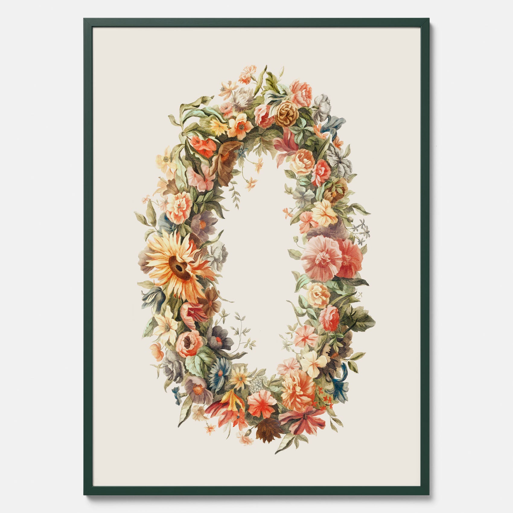 Blomkrans poster  – Botanisk poster, vintageposter med blommor, midsommar