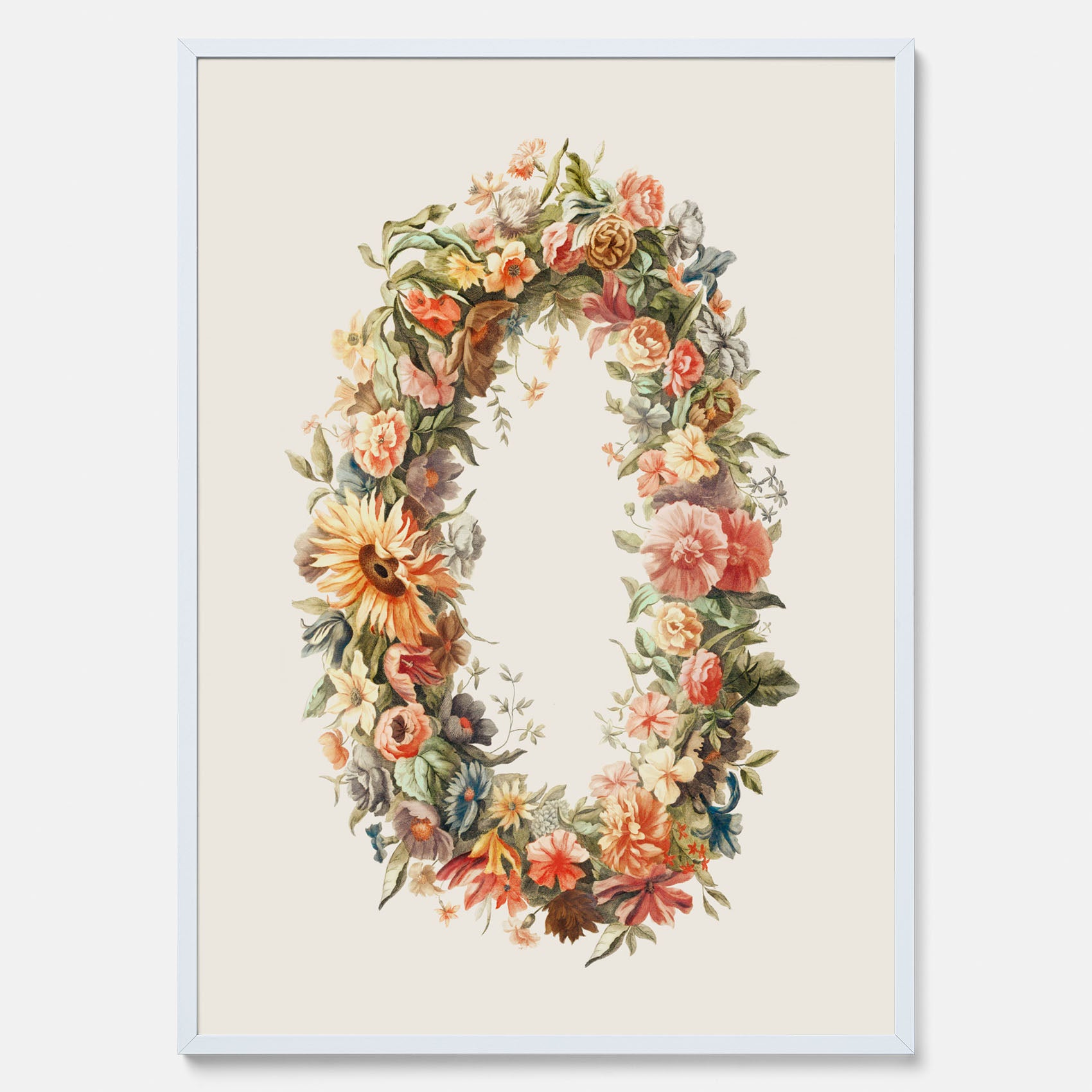 Blomkrans poster  – Botanisk poster, vintageposter med blommor, midsommar