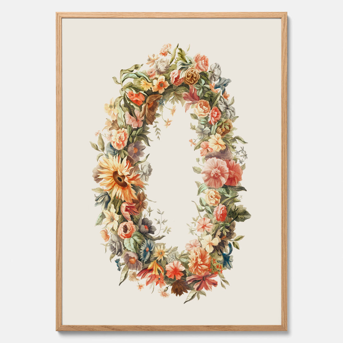 Blomkrans poster  – Botanisk poster, vintageposter med blommor, midsommar