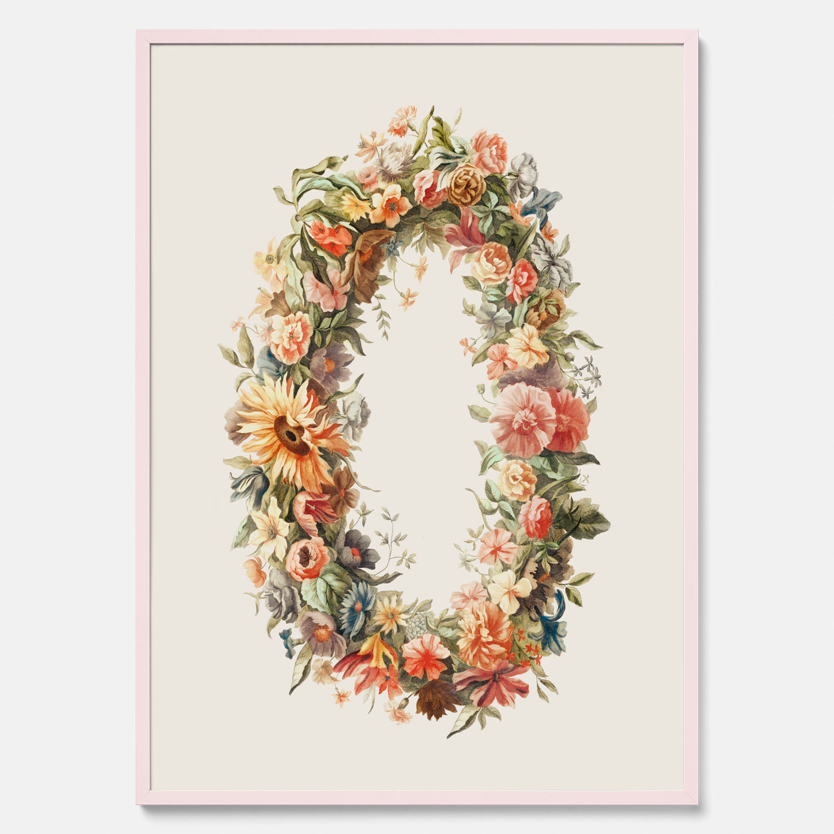 Blomkrans poster  – Botanisk poster, vintageposter med blommor, midsommar