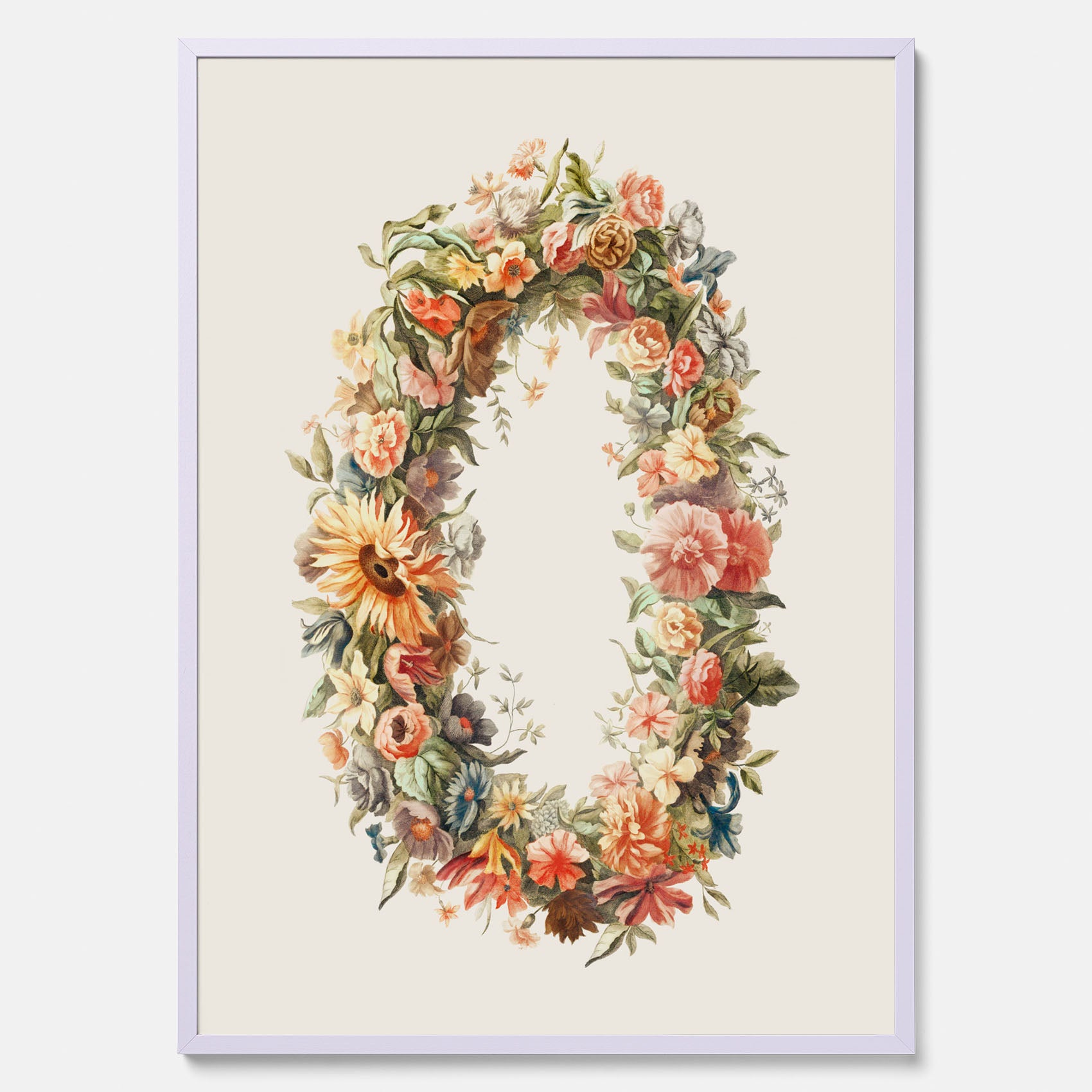 Blomkrans poster  – Botanisk poster, vintageposter med blommor, midsommar