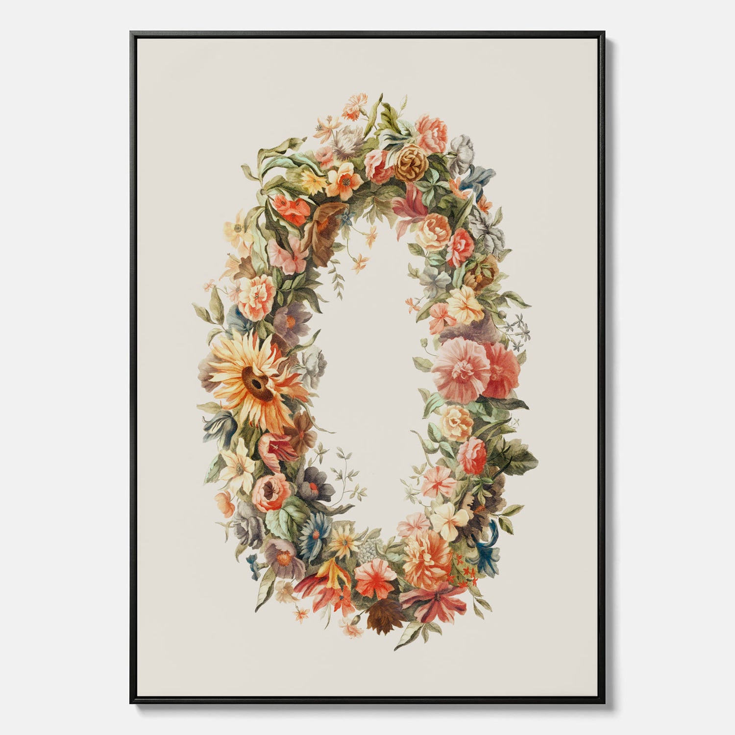 Blomkrans canvastavla  – Botanisk poster, vintageposter med blommor, midsommar