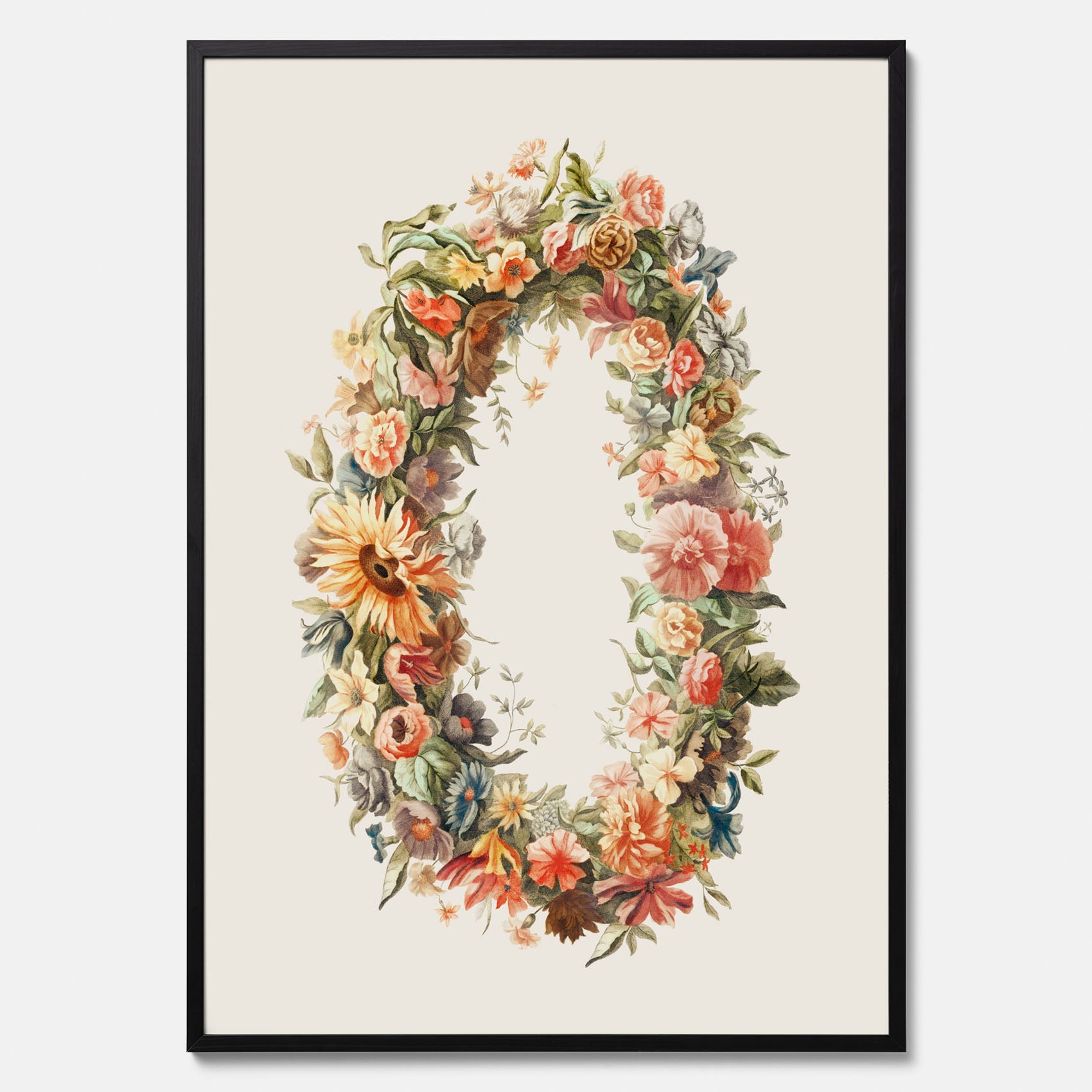 Blomkrans poster  – Botanisk poster, vintageposter med blommor, midsommar