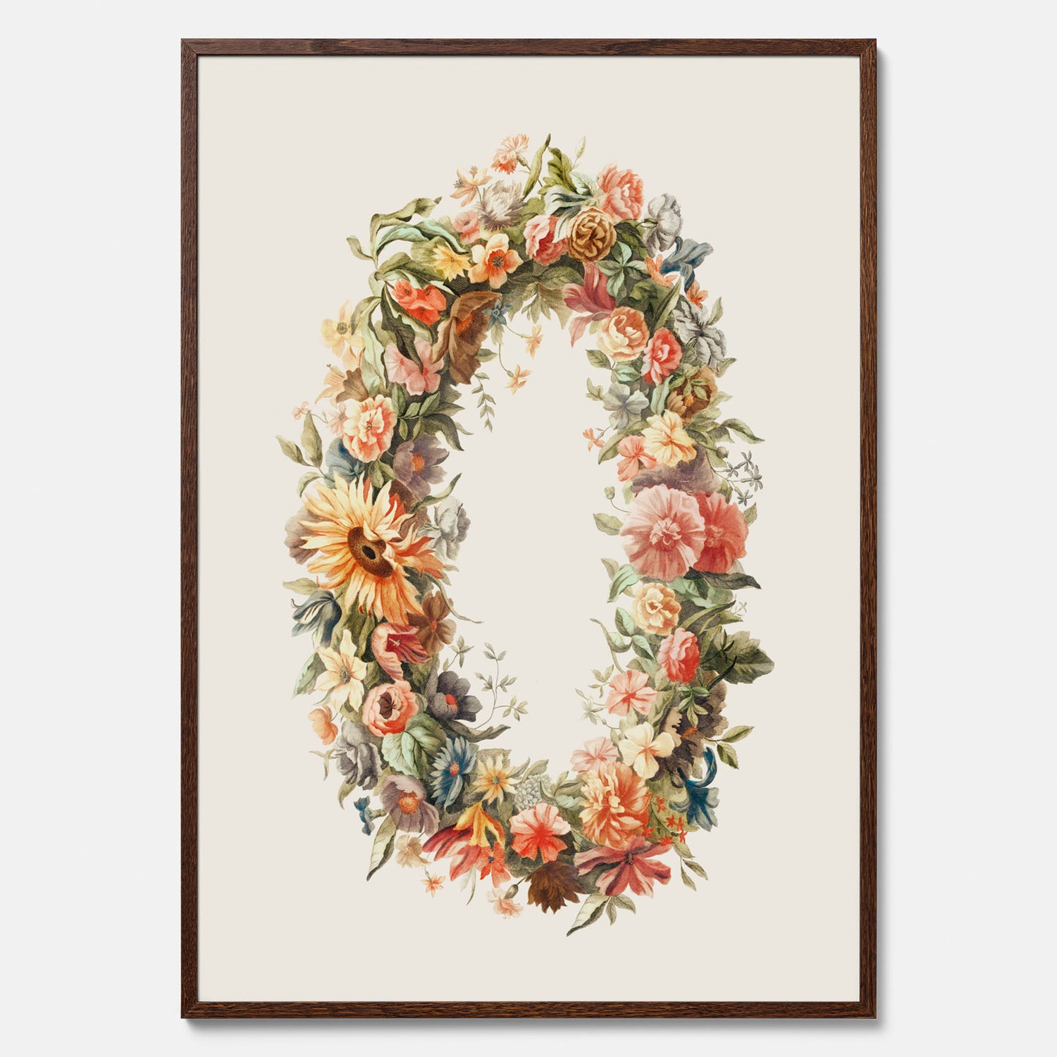 Blomkrans poster  – Botanisk poster, vintageposter med blommor, midsommar