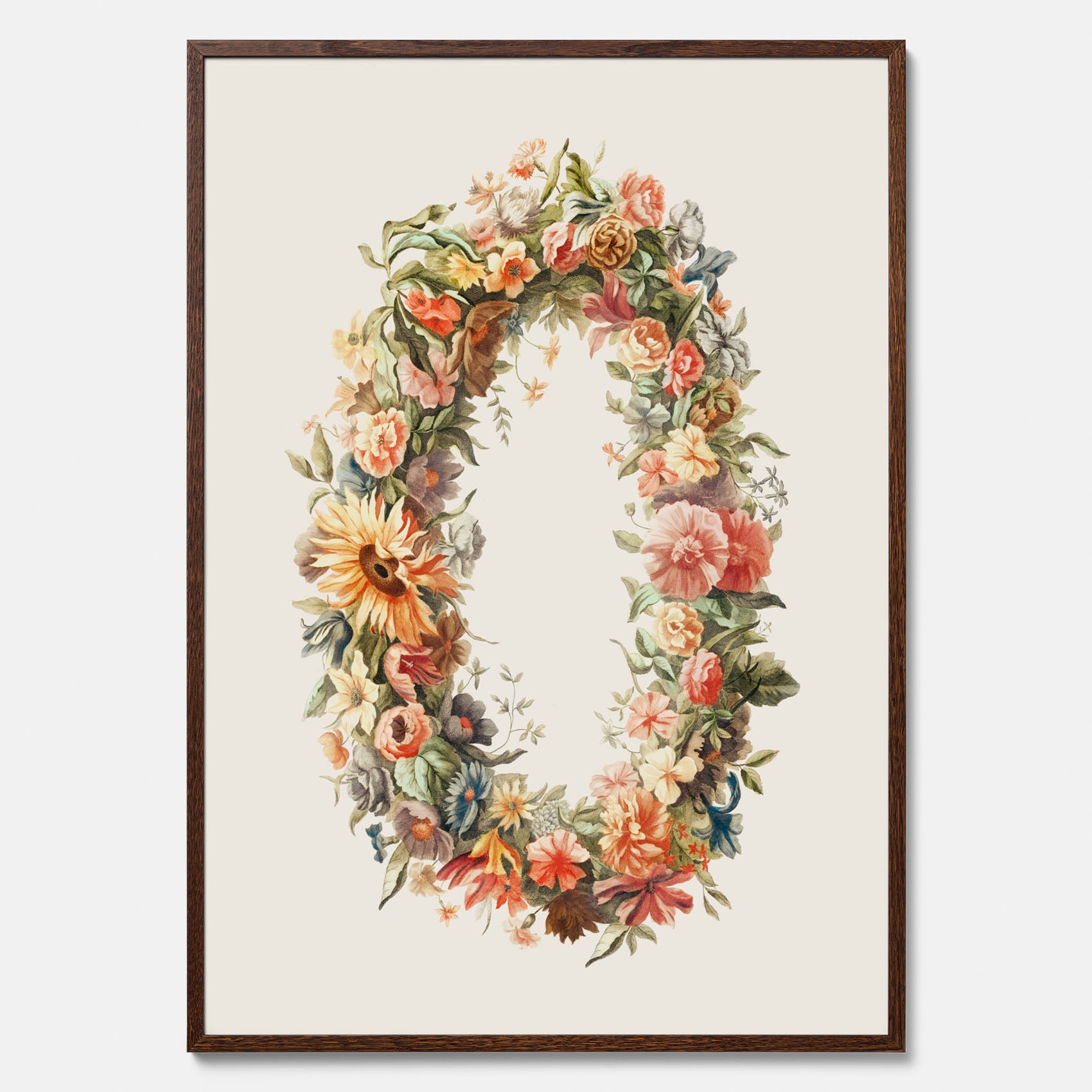 Blomkrans poster  – Botanisk poster, vintageposter med blommor, midsommar