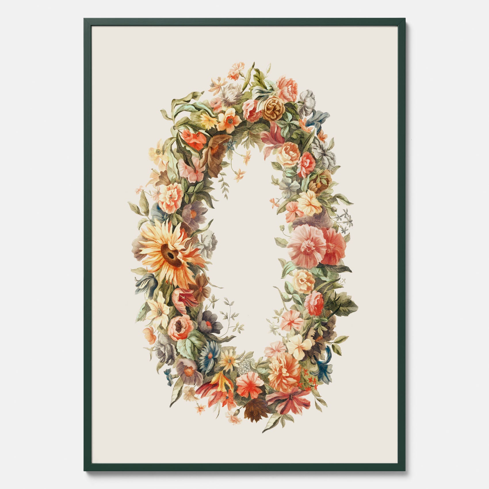 Blomkrans poster  – Botanisk poster, vintageposter med blommor, midsommar