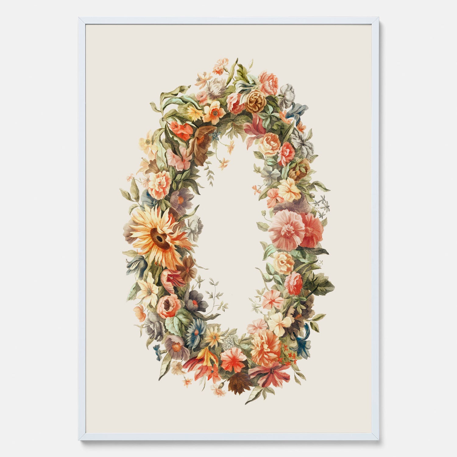 Blomkrans poster  – Botanisk poster, vintageposter med blommor, midsommar