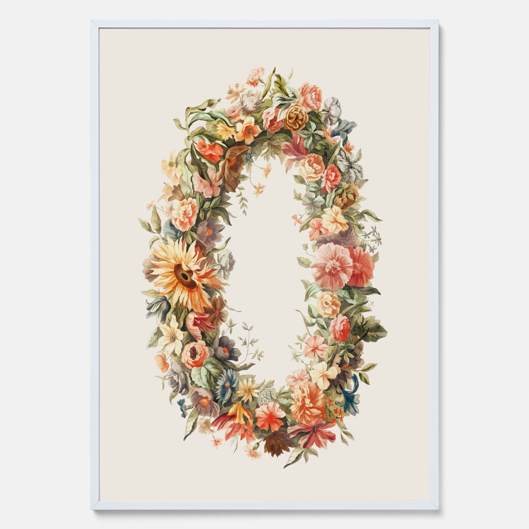 Blomkrans poster  – Botanisk poster, vintageposter med blommor, midsommar