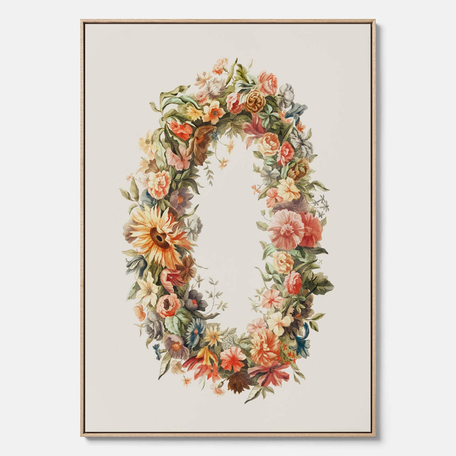 Blomkrans canvastavla  – Botanisk poster, vintageposter med blommor, midsommar
