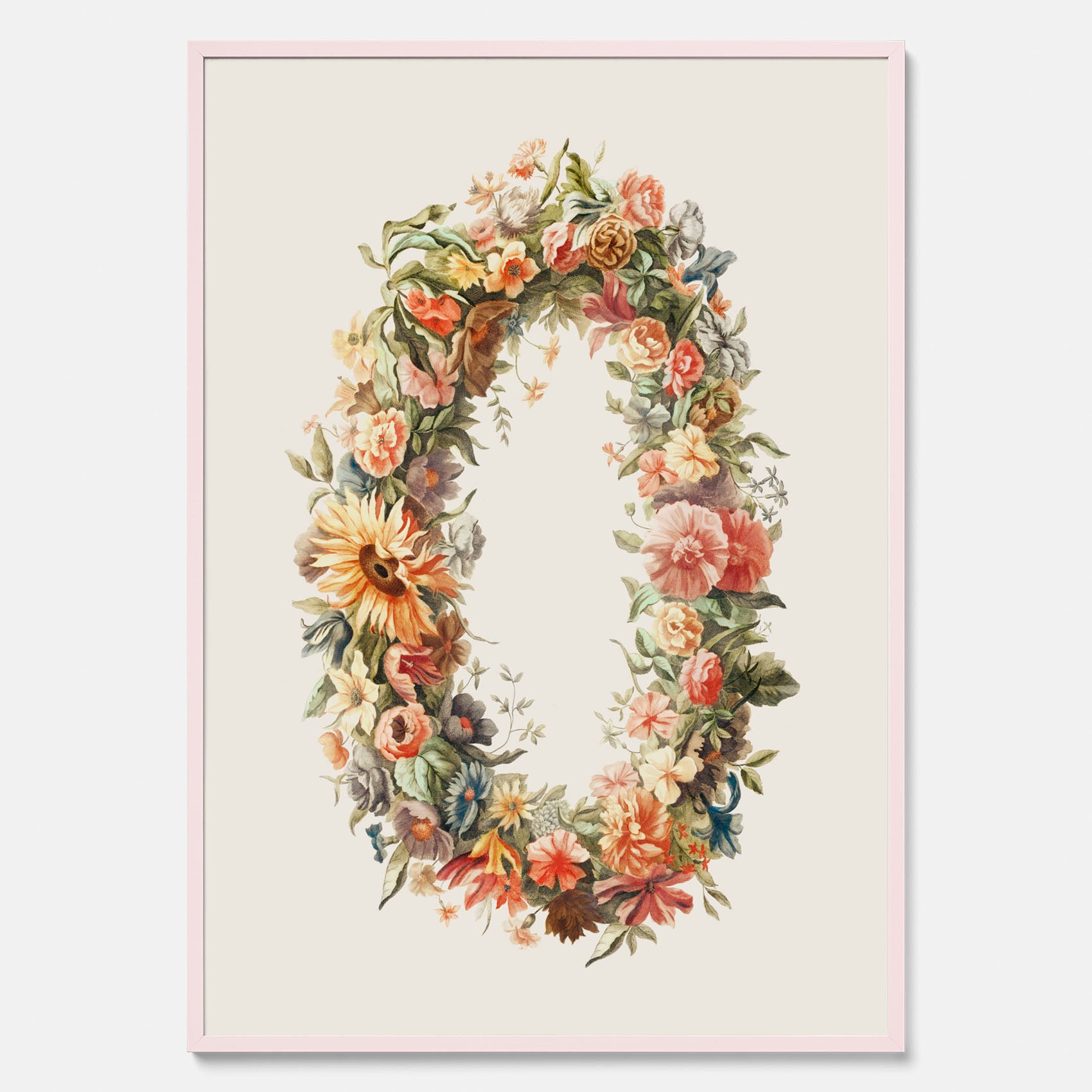 Blomkrans poster  – Botanisk poster, vintageposter med blommor, midsommar
