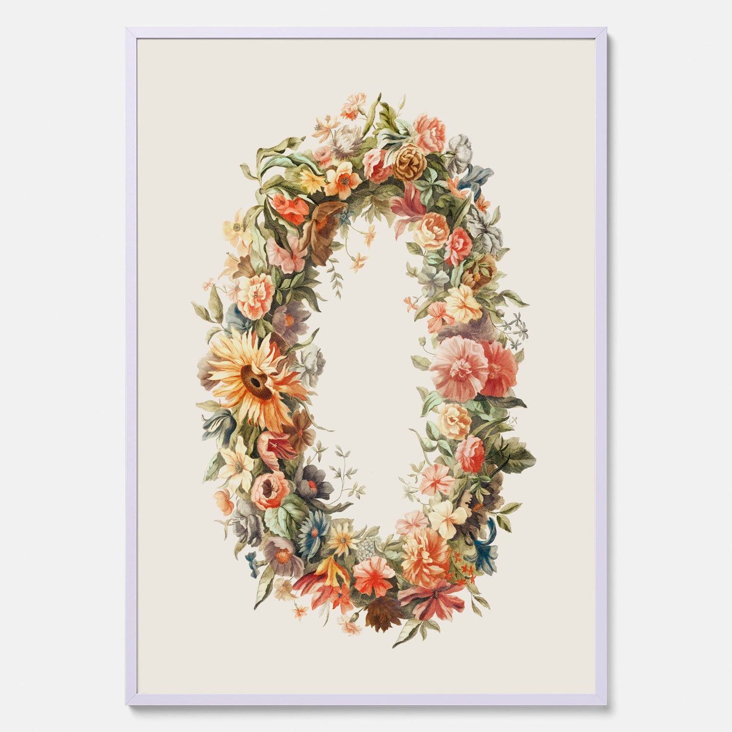 Blomkrans poster  – Botanisk poster, vintageposter med blommor, midsommar