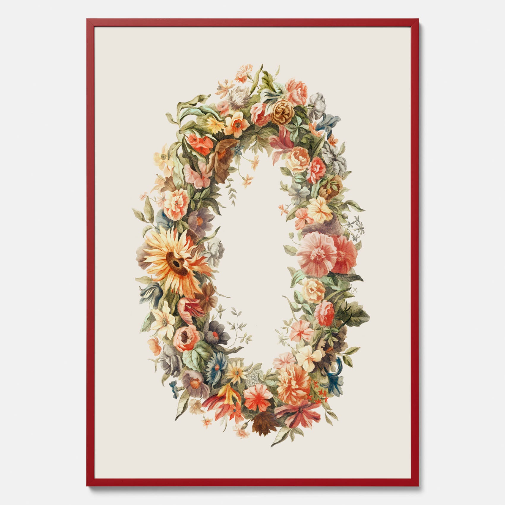 Blomkrans poster  – Botanisk poster, vintageposter med blommor, midsommar