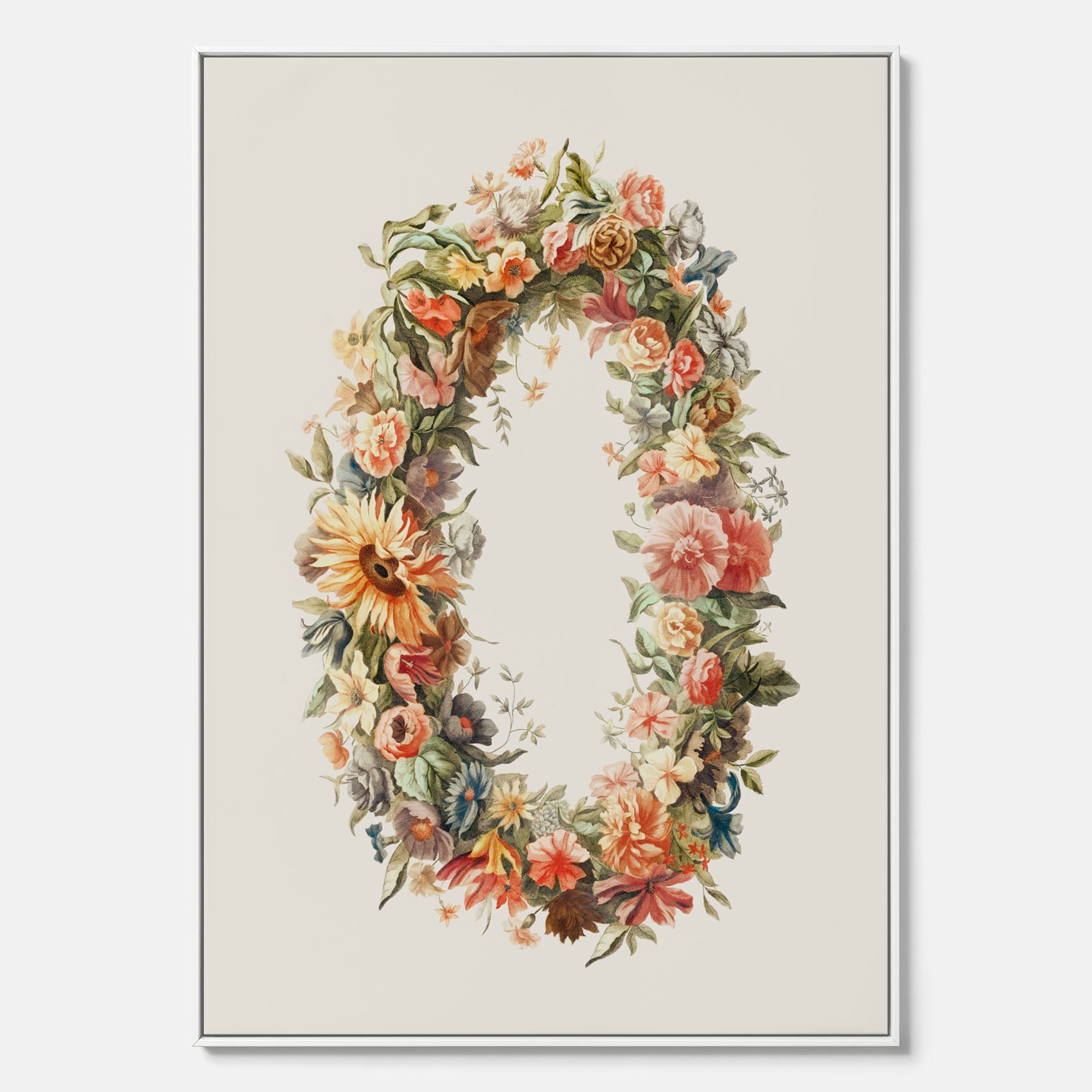 Blomkrans canvastavla  – Botanisk poster, vintageposter med blommor, midsommar