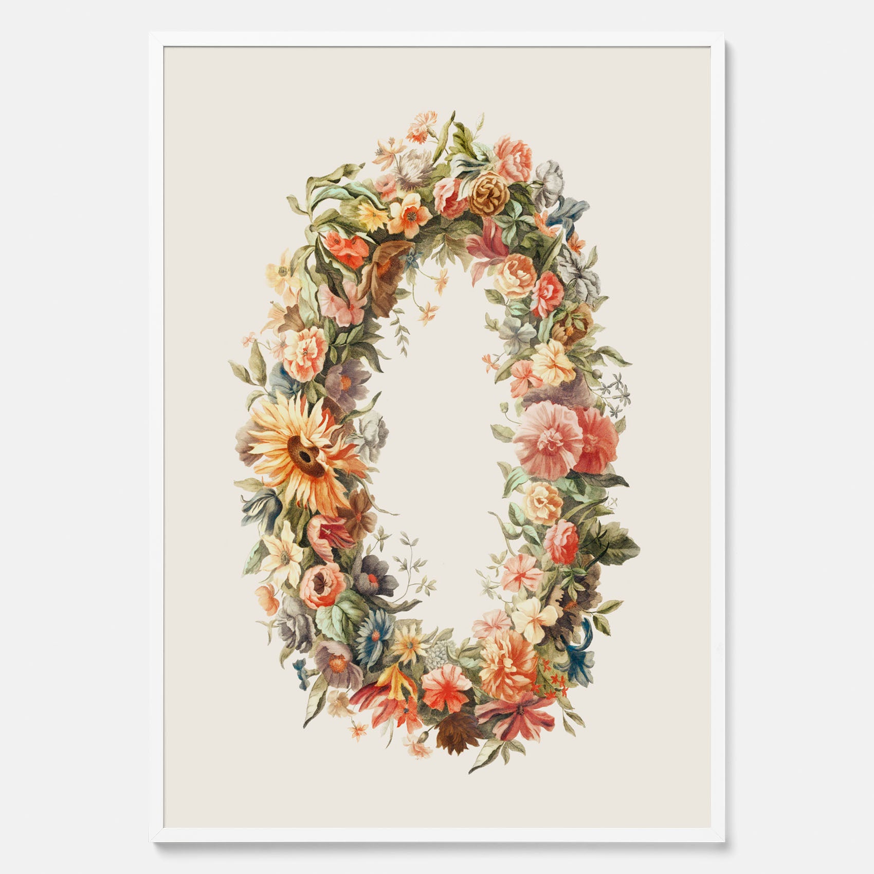 Blomkrans poster  – Botanisk poster, vintageposter med blommor, midsommar