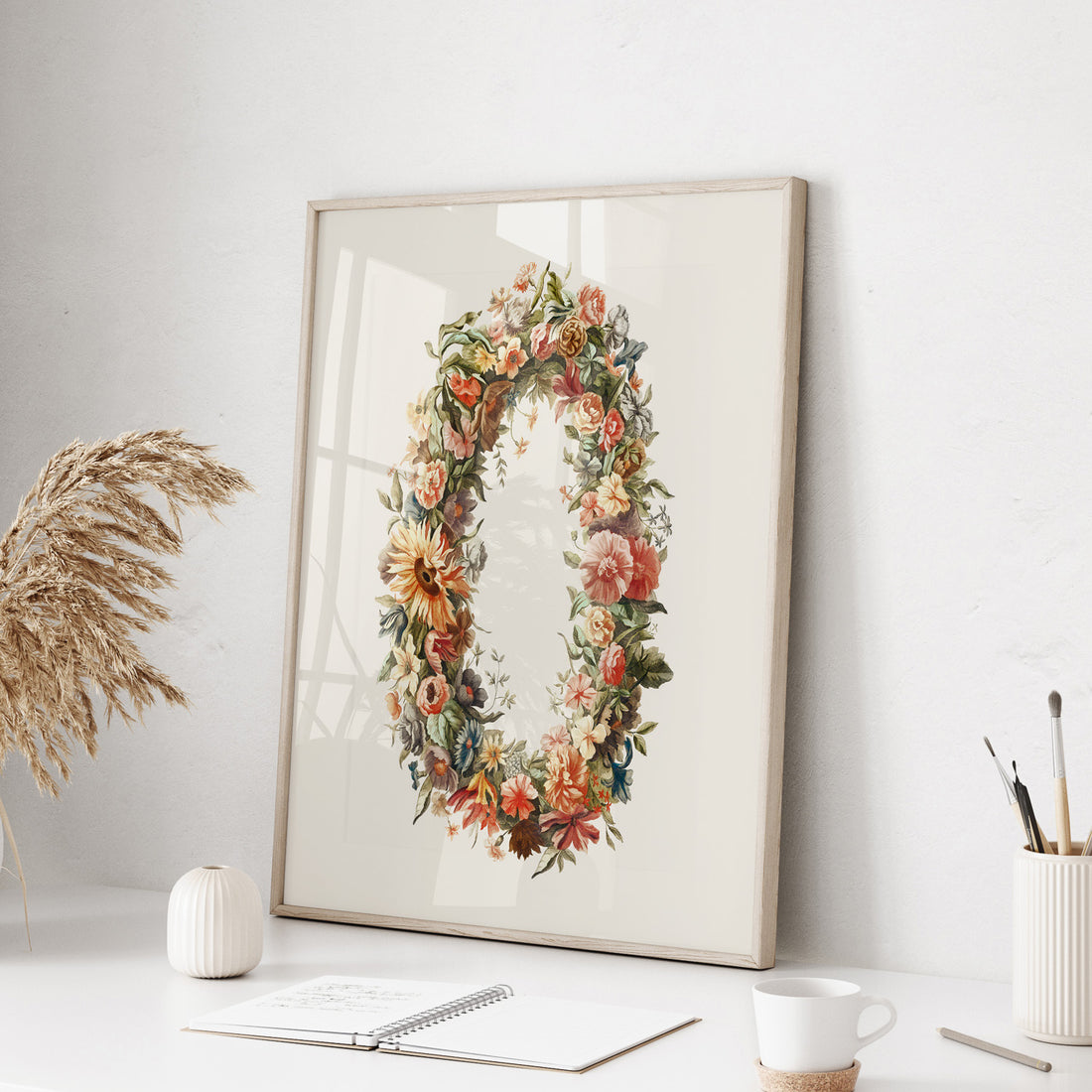 Blomkrans poster  – Botanisk poster, vintageposter med blommor, midsommar